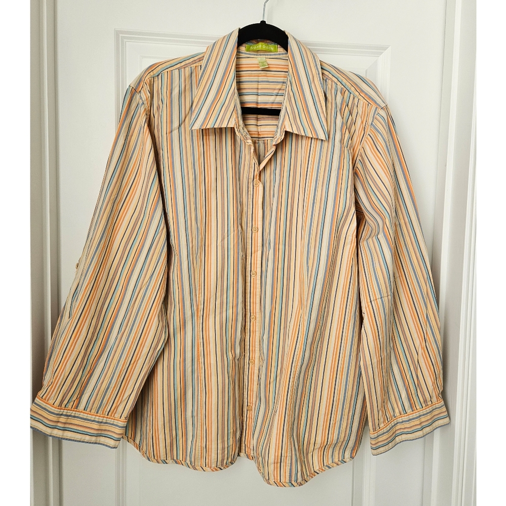 Sigrid Olsen Bright Colored Striped Cotton Button Up Shirt